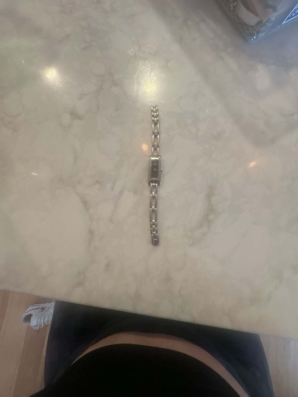 ESQ by Movado Women's Silver Tone Tank Watch Rhinestone Bezel and Black Dial